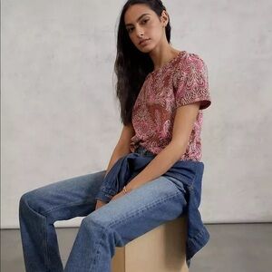 NWT Anthropologie Demeter Paisley Tee Red Pink Top Short Sleeve New